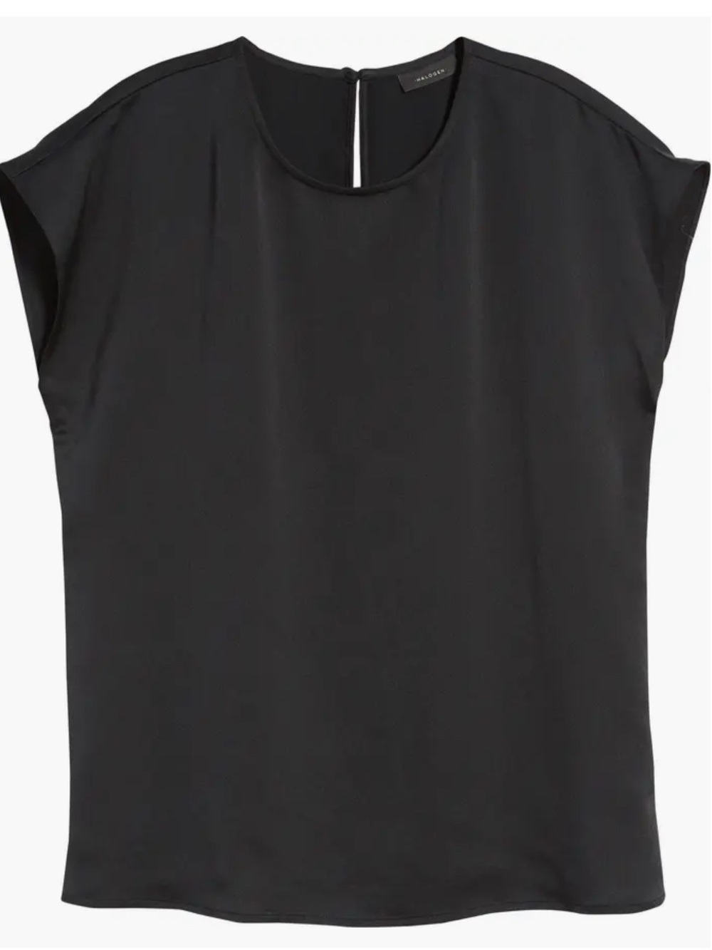 Halogen Black Cap-Sleeve Silk Blouse